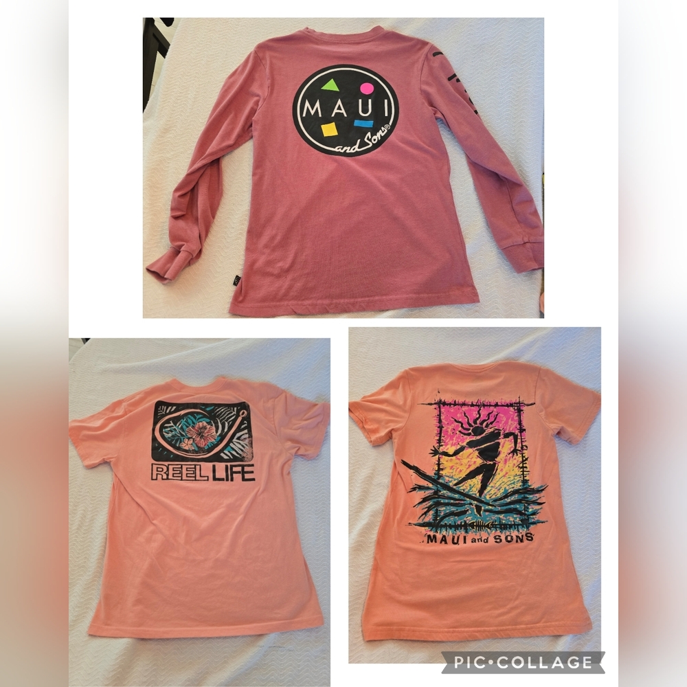3 Piece Lot Men's Graphic T-Shirts. 2 Maui & Sons 1 Reel Life. Size Small Vguc